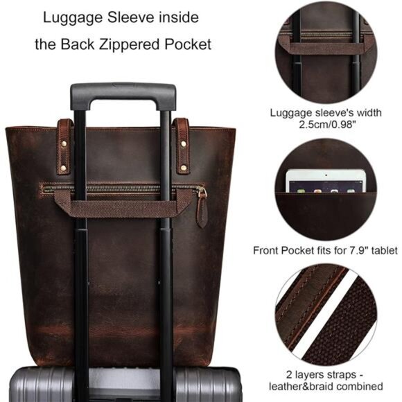 Women Vintage Genuine Leather Tote Bag Large Shoulder Purse Work Handbag - Picture 6 of 7